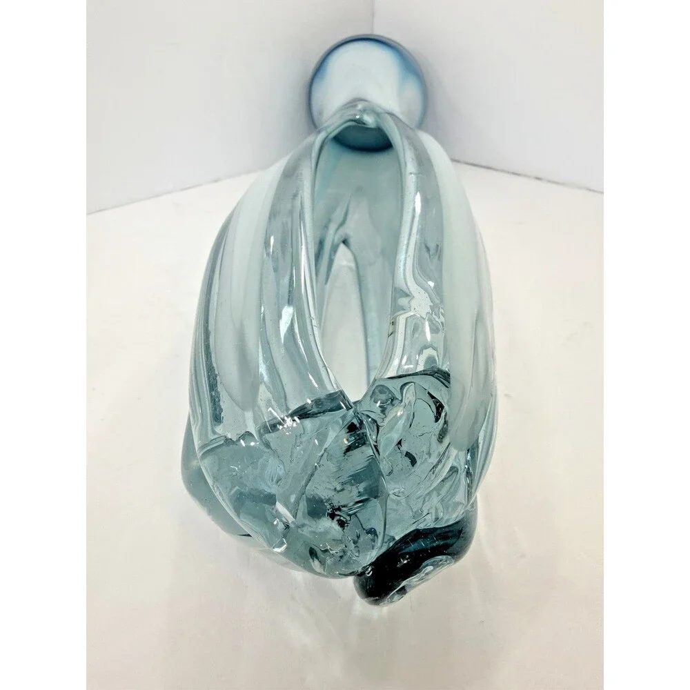VTG Rare 17.5” Murano Style Sommerso Art Glass Vase Blue Abstract Sculpture MCM